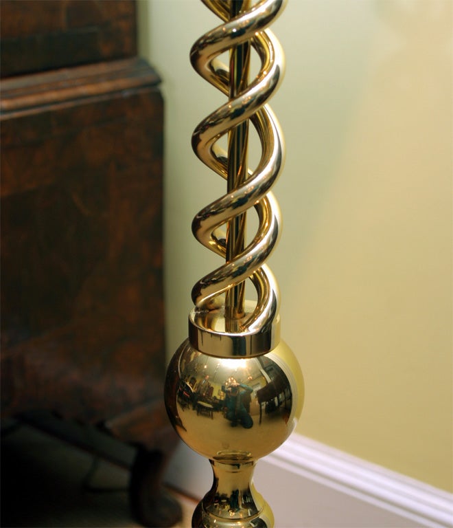 American Handmade Double Spiral Weighted Solid Cast Brass Floor Lamp For Sale