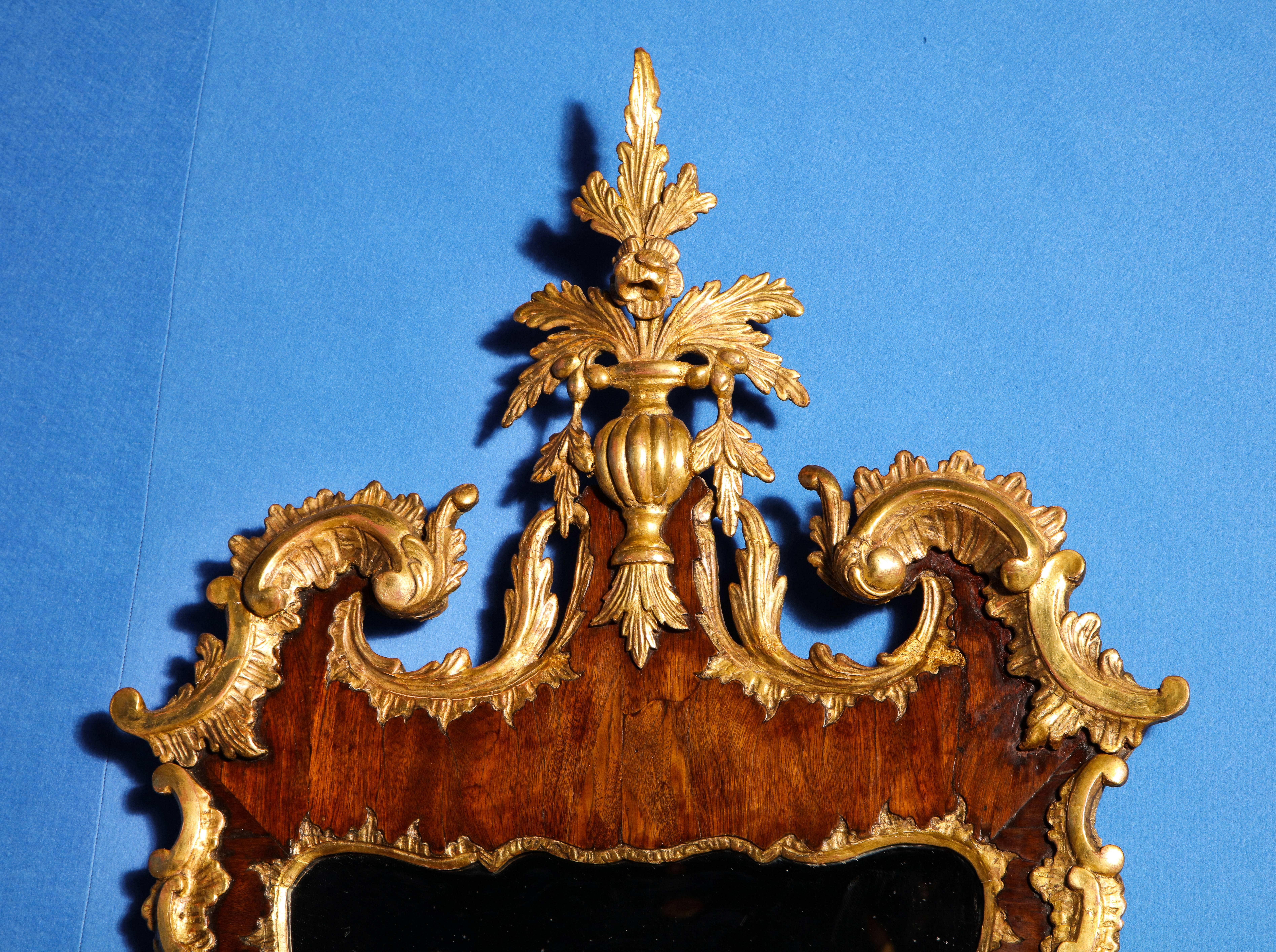 Carved George II Antique Parcel-Gilt Mirror, English, circa 1750 For Sale