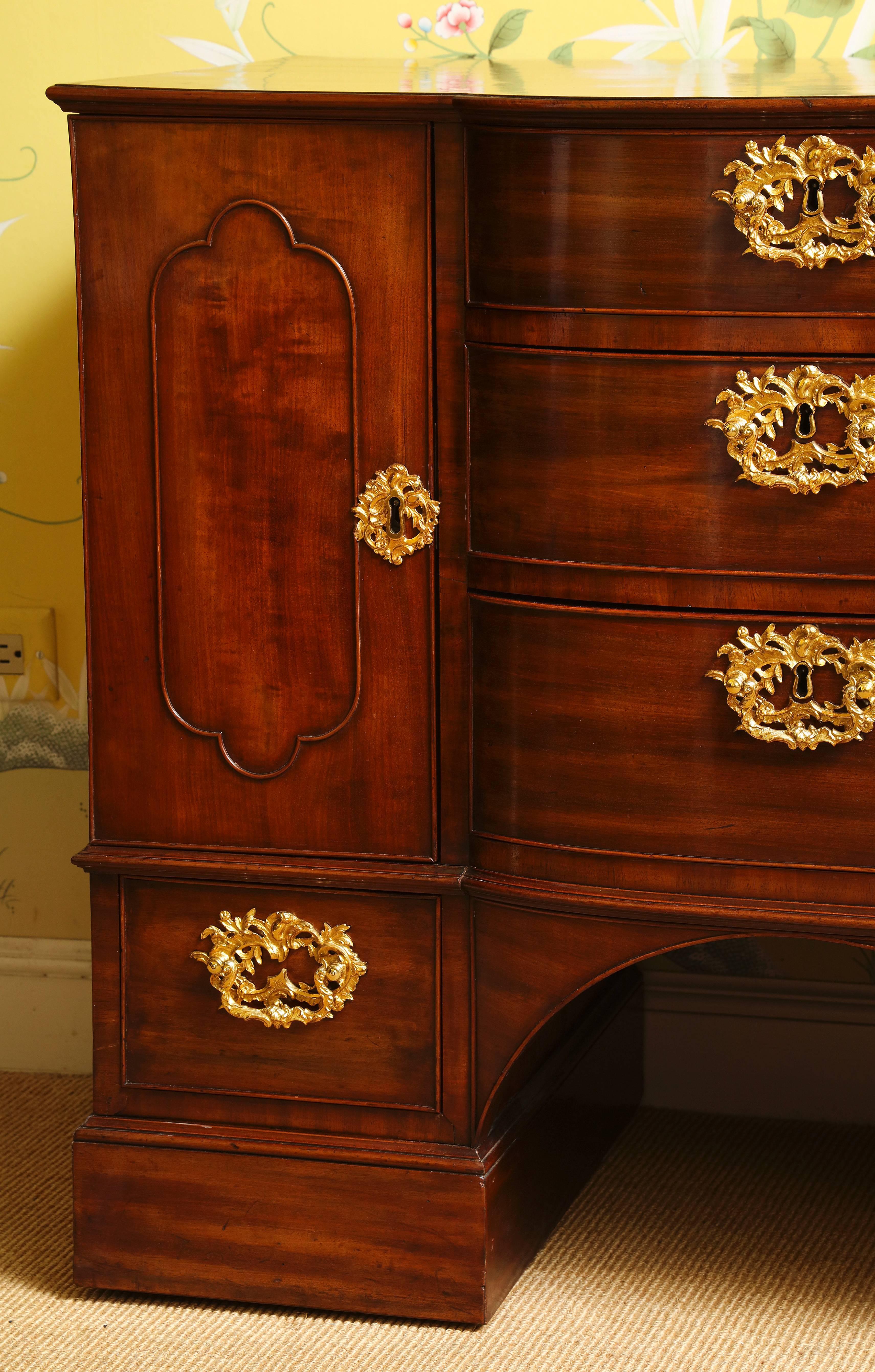 Hand-Carved George III Period Ormolu-Mounted Mahogany Commode, English, circa 1760 For Sale