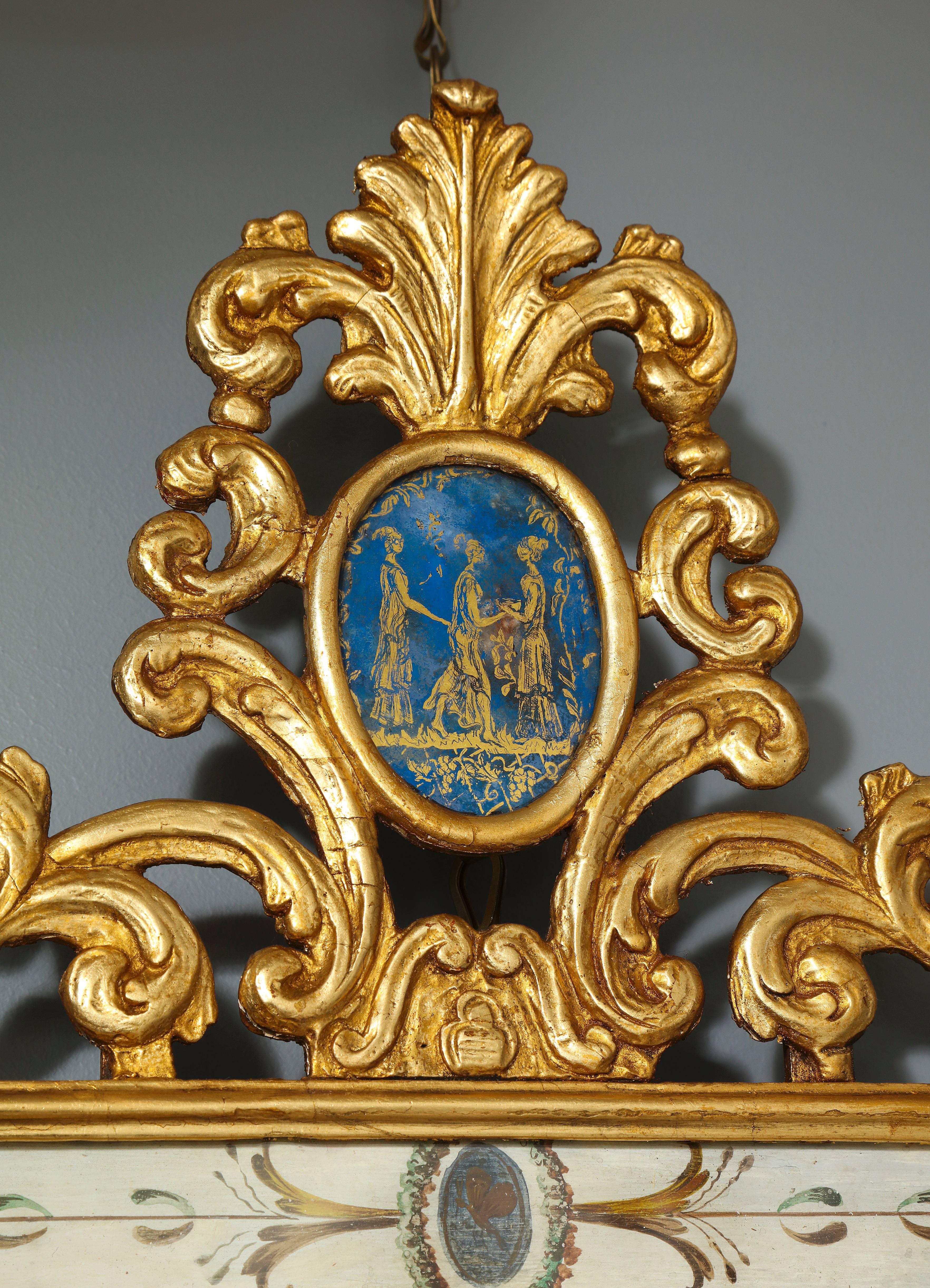 Italian Neoclassical Period Painted and Parcel Giltwood Mirror, circa 1820 In Excellent Condition For Sale In New York, NY