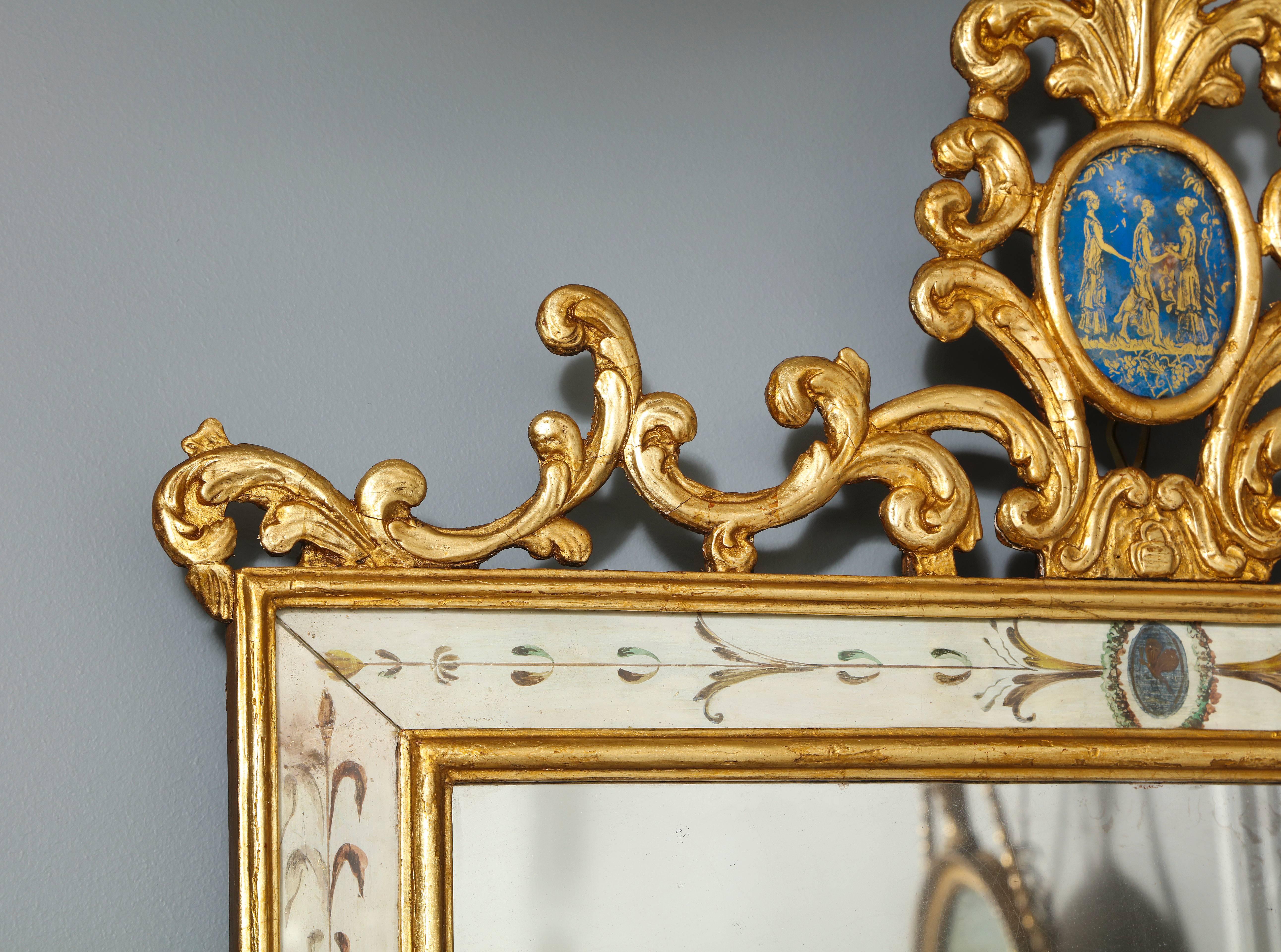 Early 19th Century Italian Neoclassical Period Painted and Parcel Giltwood Mirror, circa 1820 For Sale