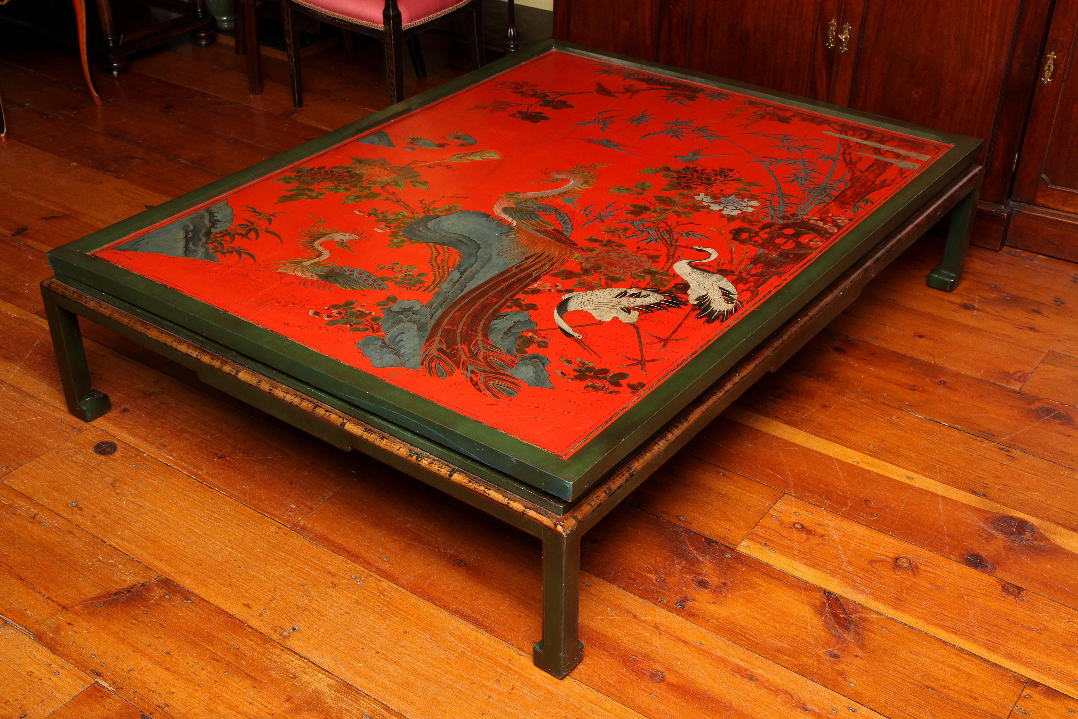 Mid-18th Century Chinese Red Lacquer Double Panel on Custom-Made Base In Excellent Condition For Sale In New York, NY