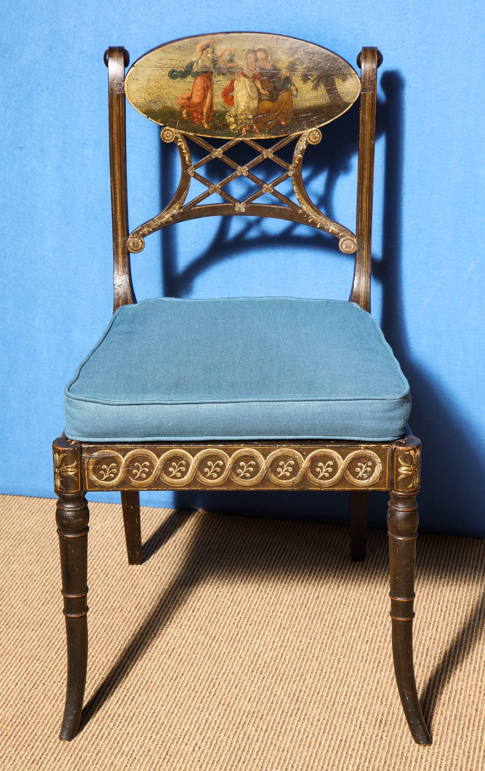 Sheraton Polychrome Faux Rosewood  Side Chairs, English, circa 1795 For Sale 3