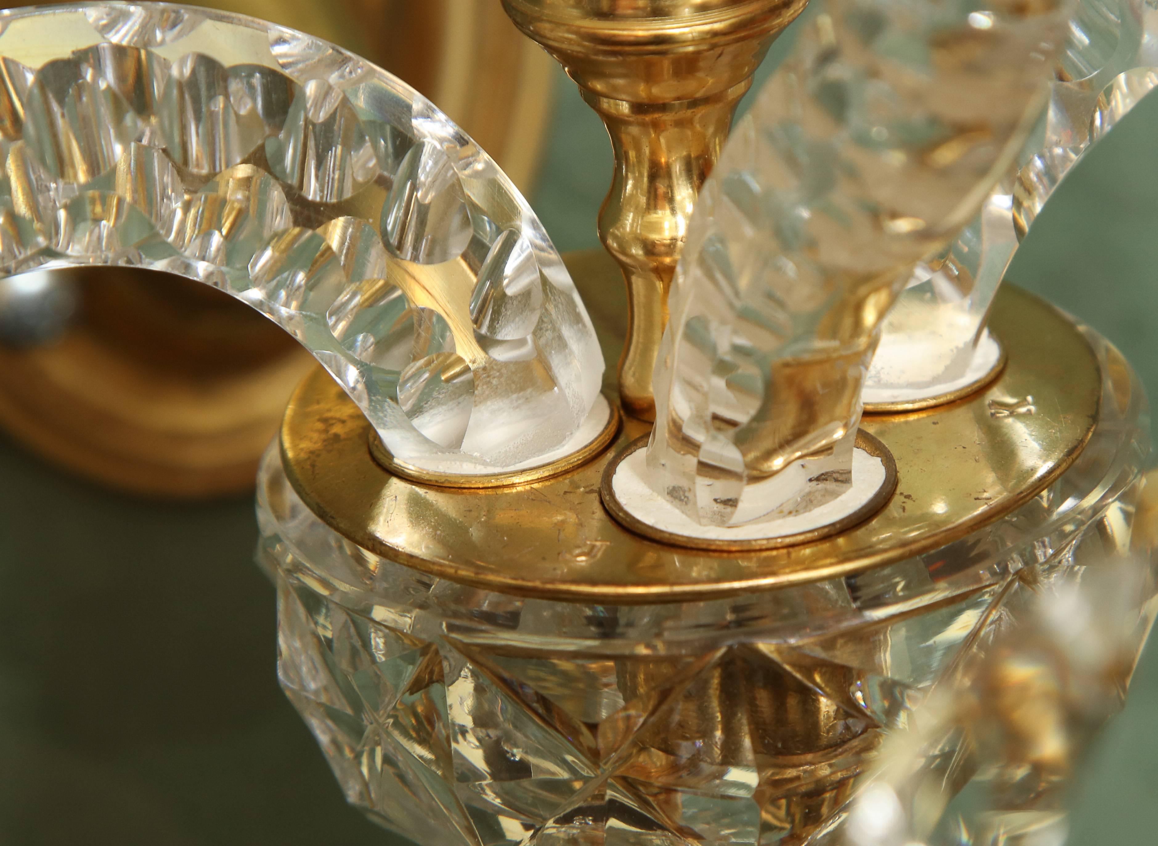 Late 18th Century Pair of Adam Cut Crystal and Ormolu Two-Light Wall Sconces, English, circa 1775 For Sale