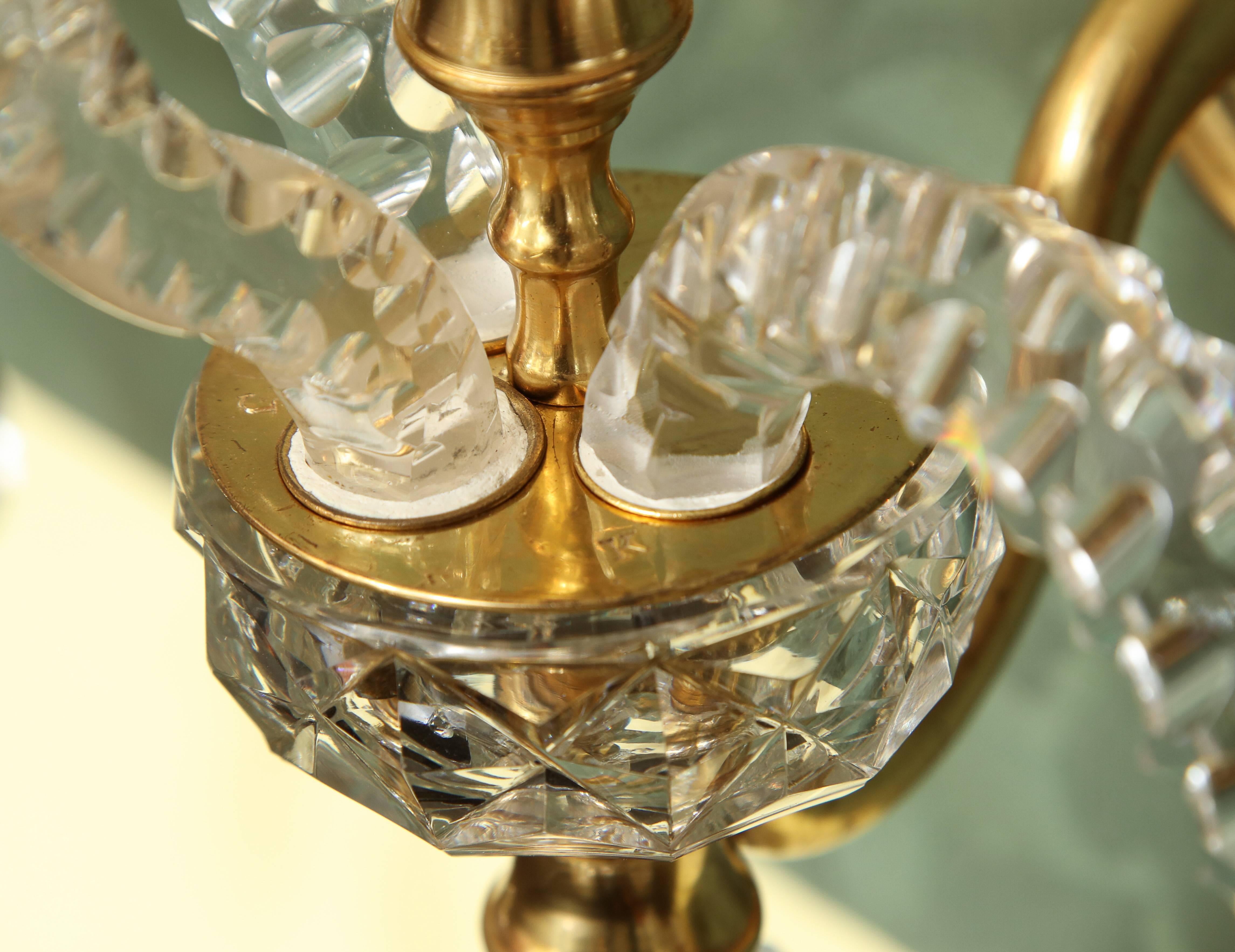 Blown Glass Pair of Adam Cut Crystal and Ormolu Two-Light Wall Sconces, English, circa 1775 For Sale