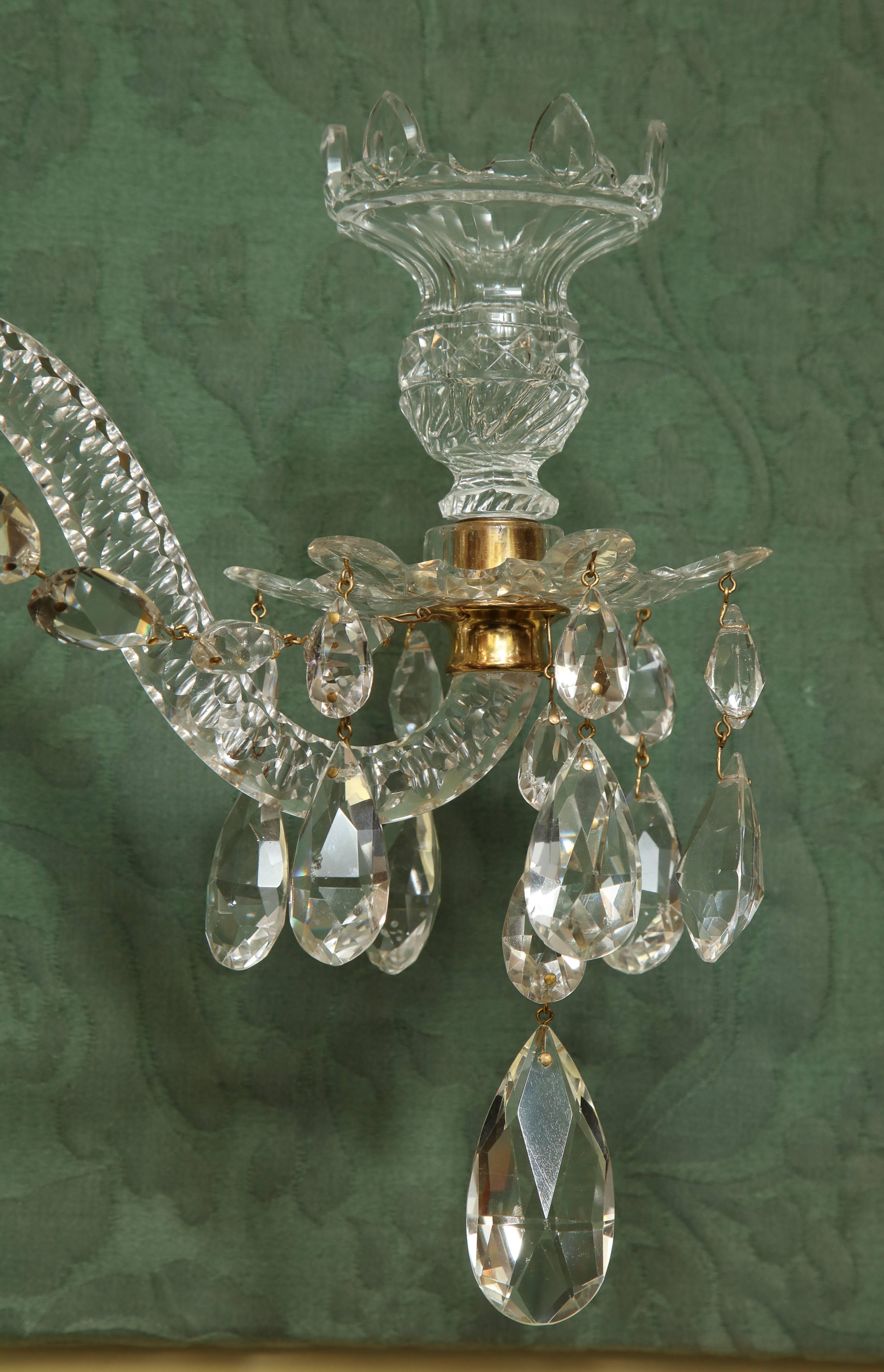 Pair of Adam Cut Crystal and Ormolu Two-Light Wall Sconces, English, circa 1775 In Excellent Condition For Sale In New York, NY