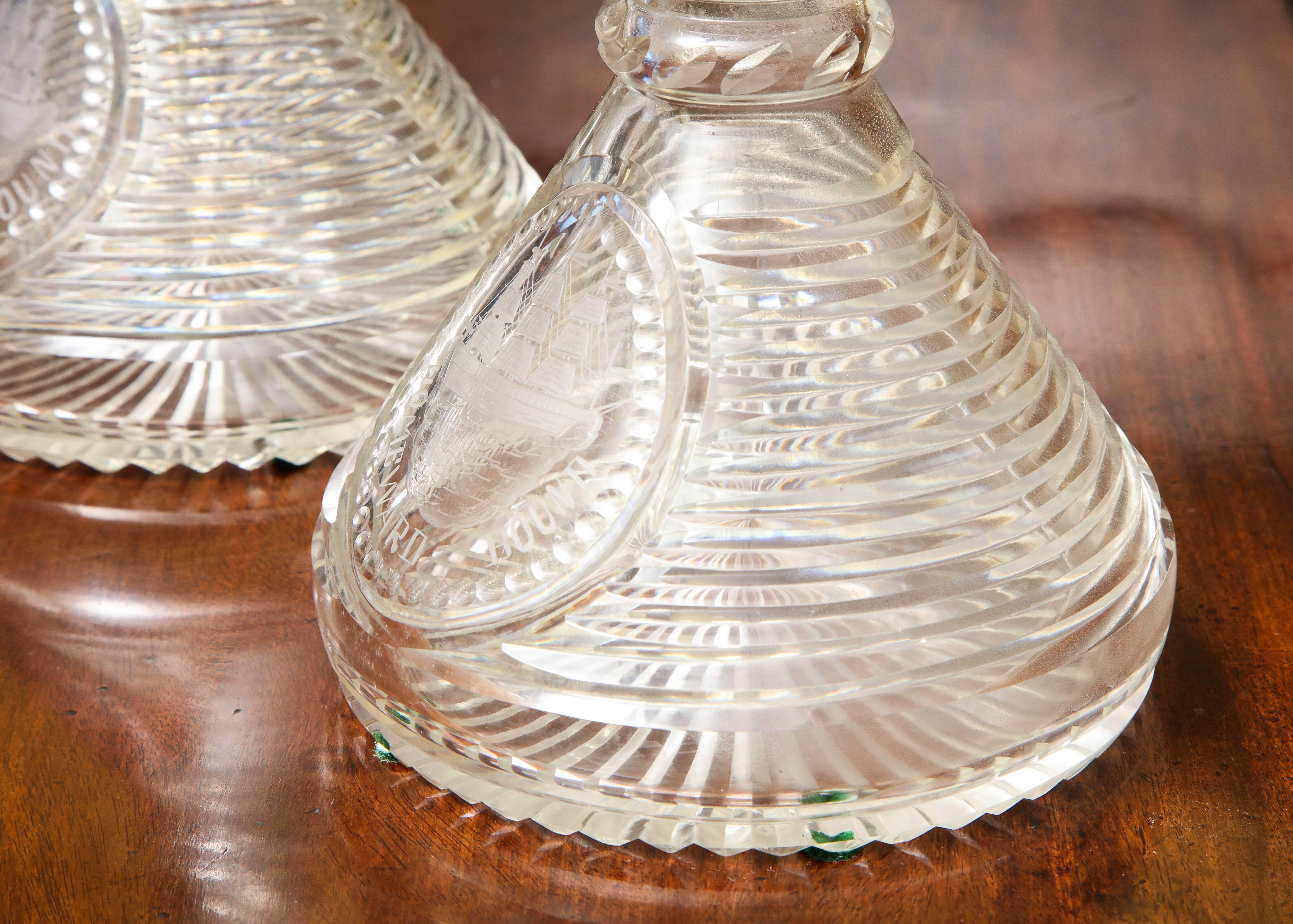 Pair of Finely Cut Crystal and Engraved Ship's Decanters, English, circa 1875 For Sale 4