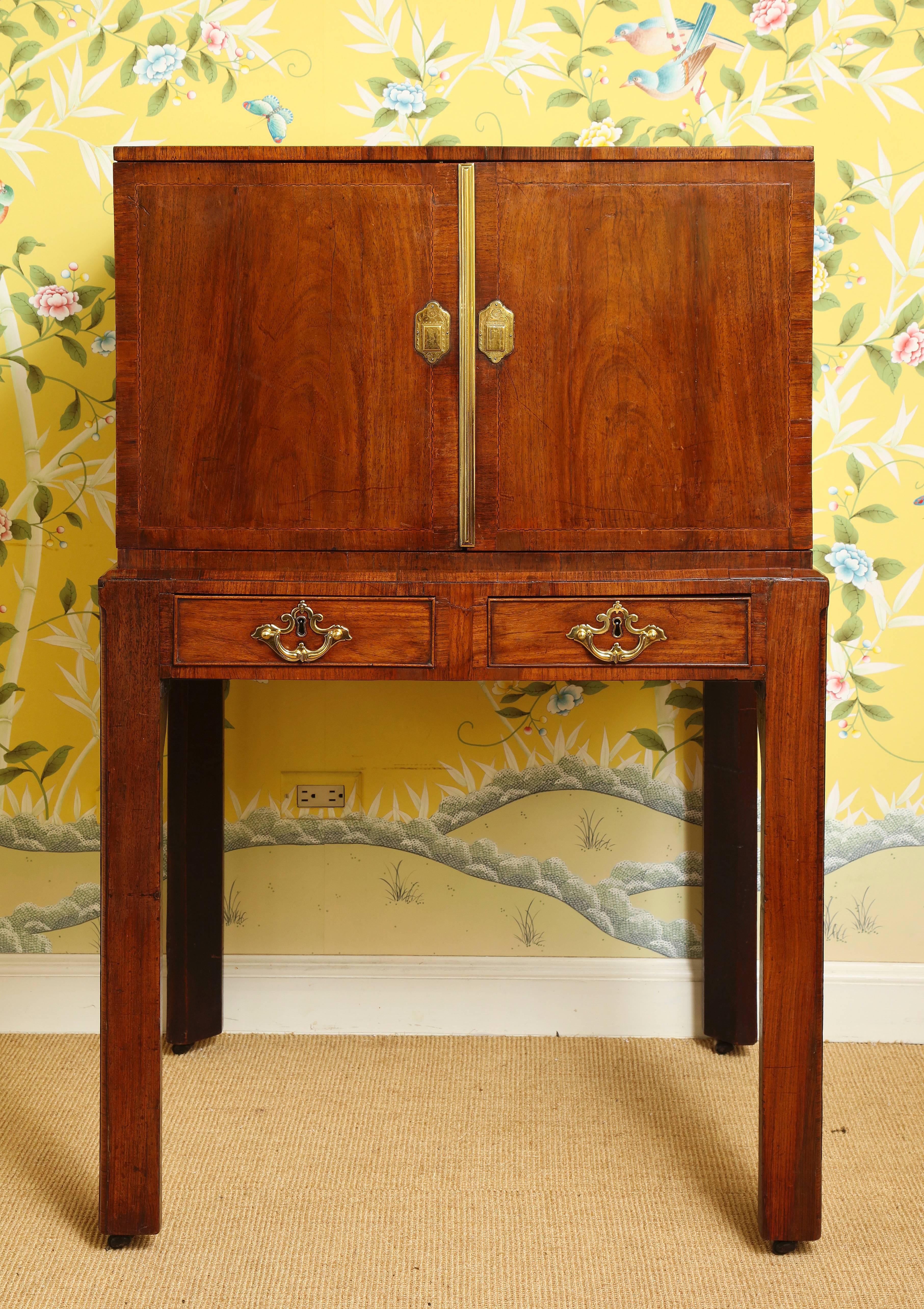 English Antique George II Padouk and Walnut Cabinet on Stand, circa 1740 For Sale