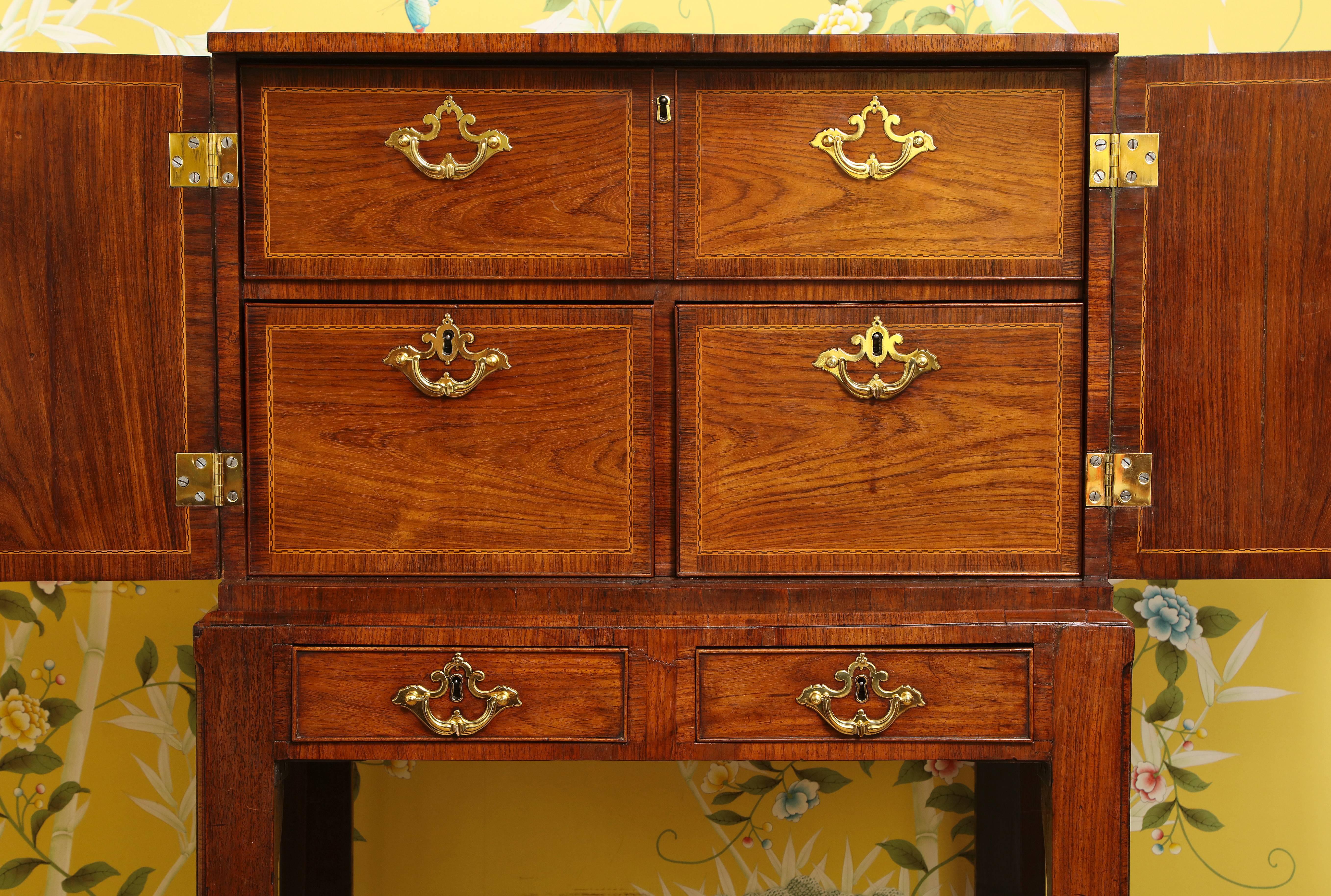 Gilt Antique George II Padouk and Walnut Cabinet on Stand, circa 1740 For Sale
