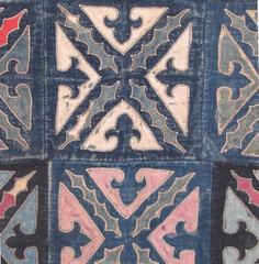 Mid-20th Century Chinese Patchwork Cover of Indigo Squares with Applique