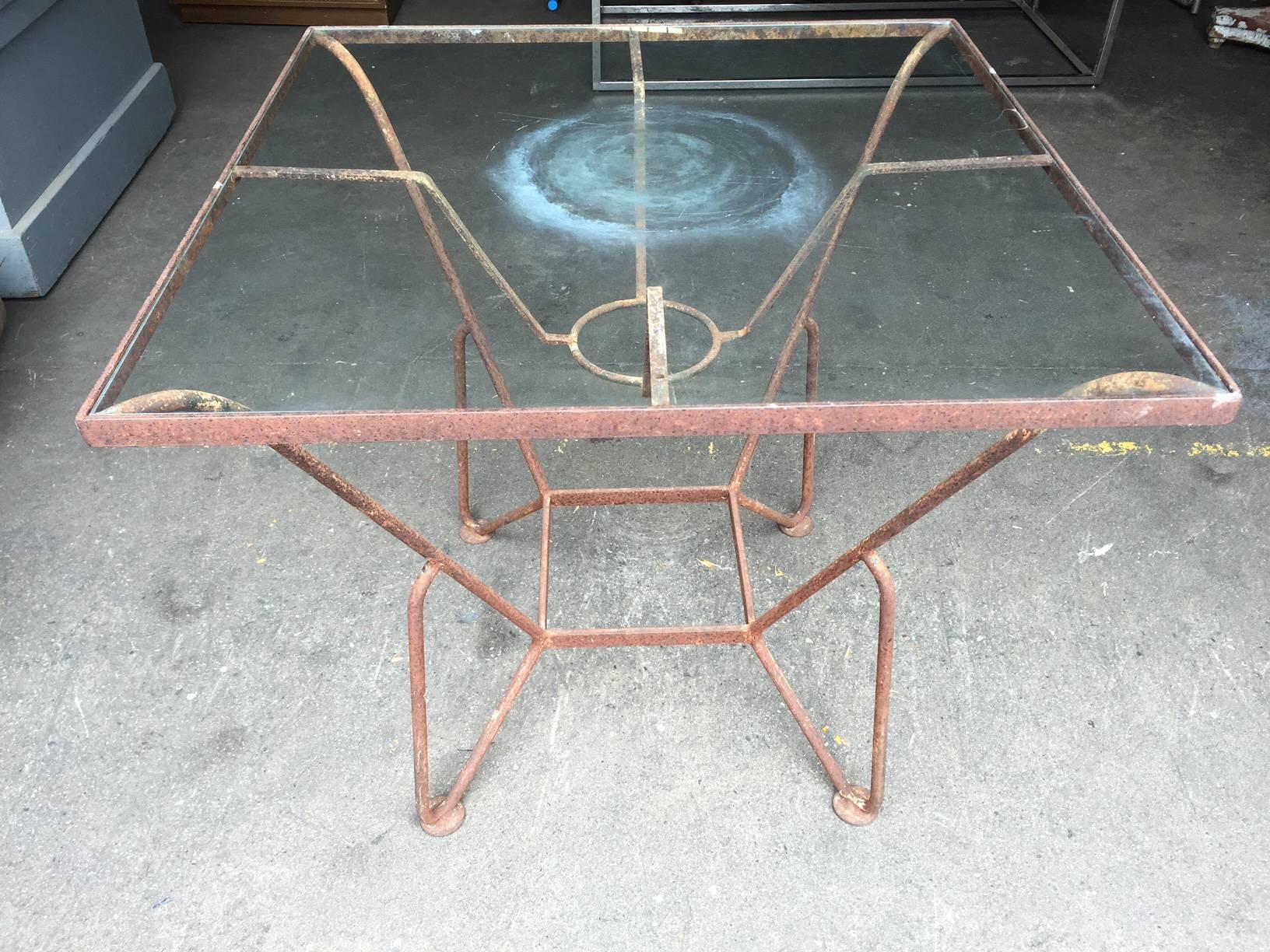 Mid-Century Modern Iron and Glass Mid-Century Garden Table For Sale