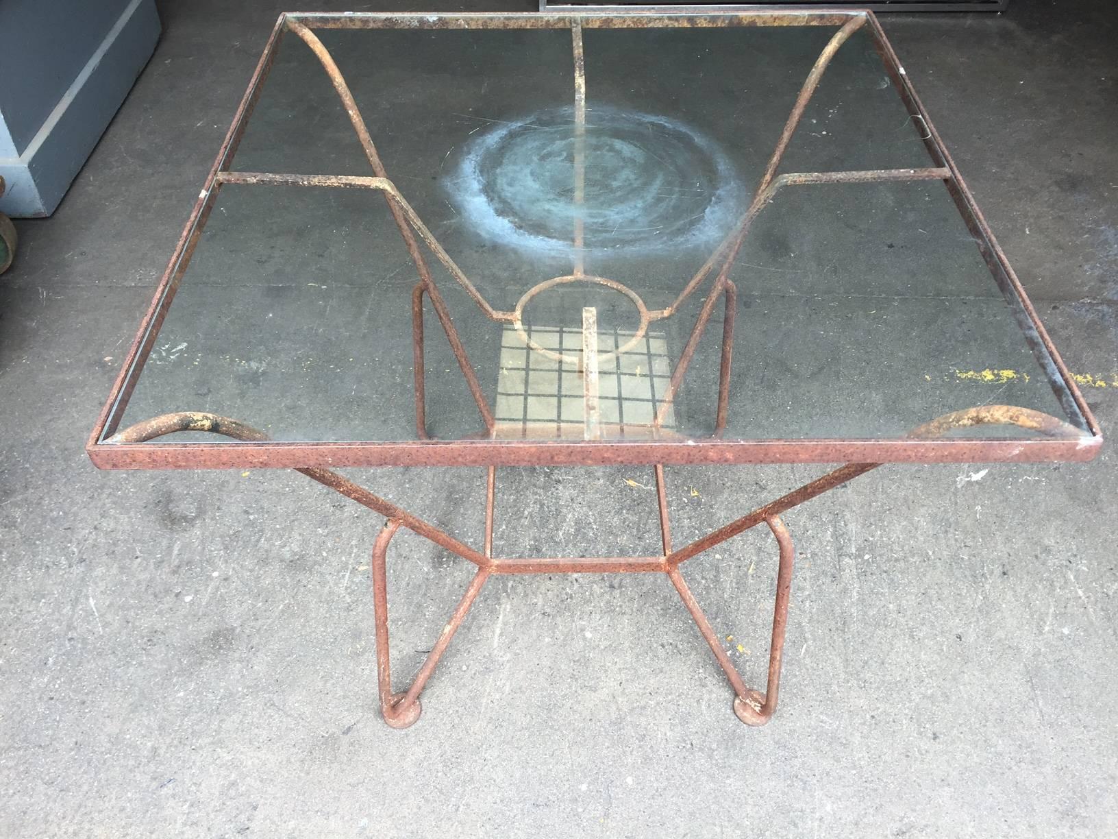 American Iron and Glass Mid-Century Garden Table For Sale