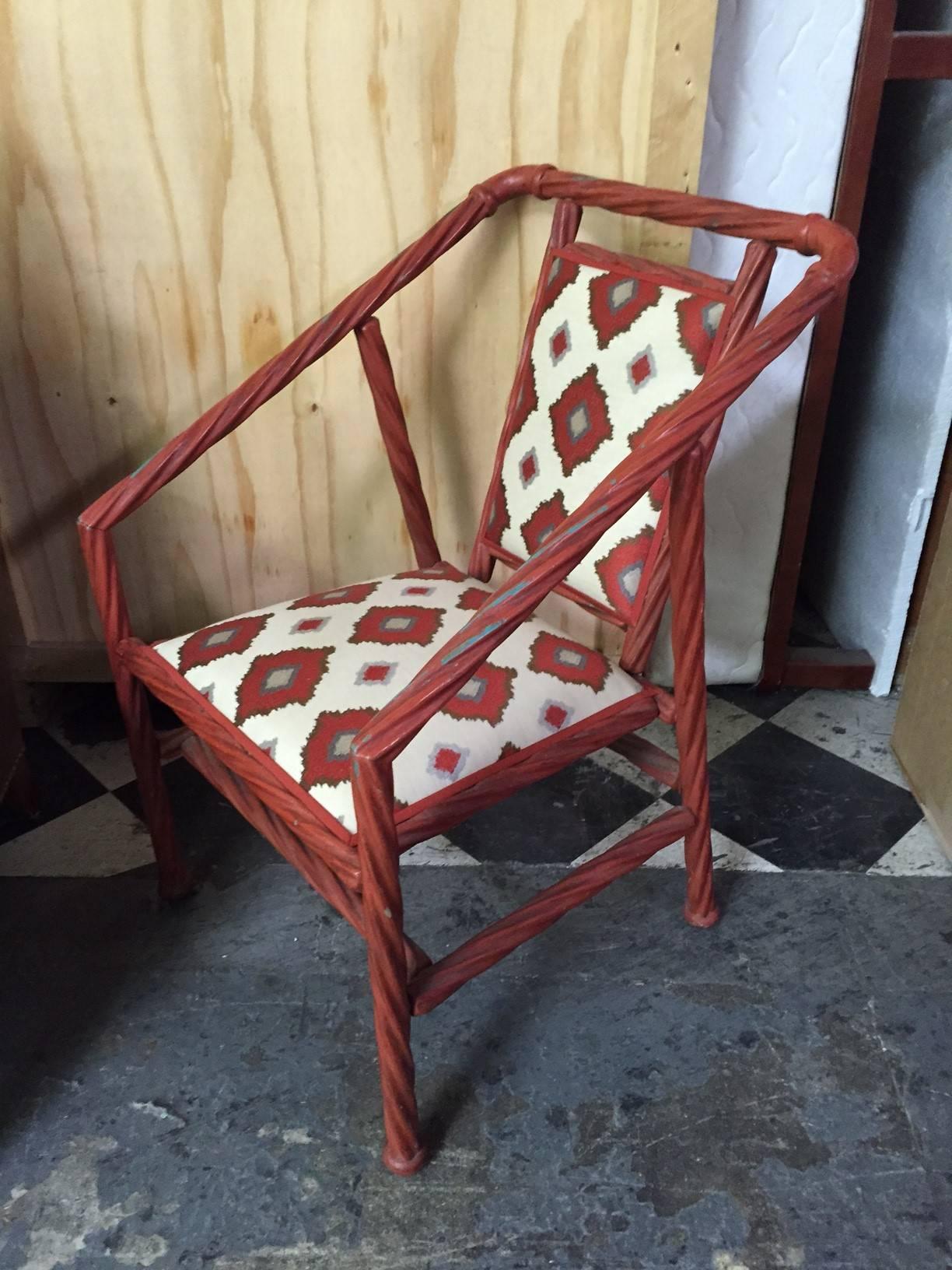 Vintage chair, reupholstered in Martin Bullard's Lola diamond fabric
red finish.
Measures: 23