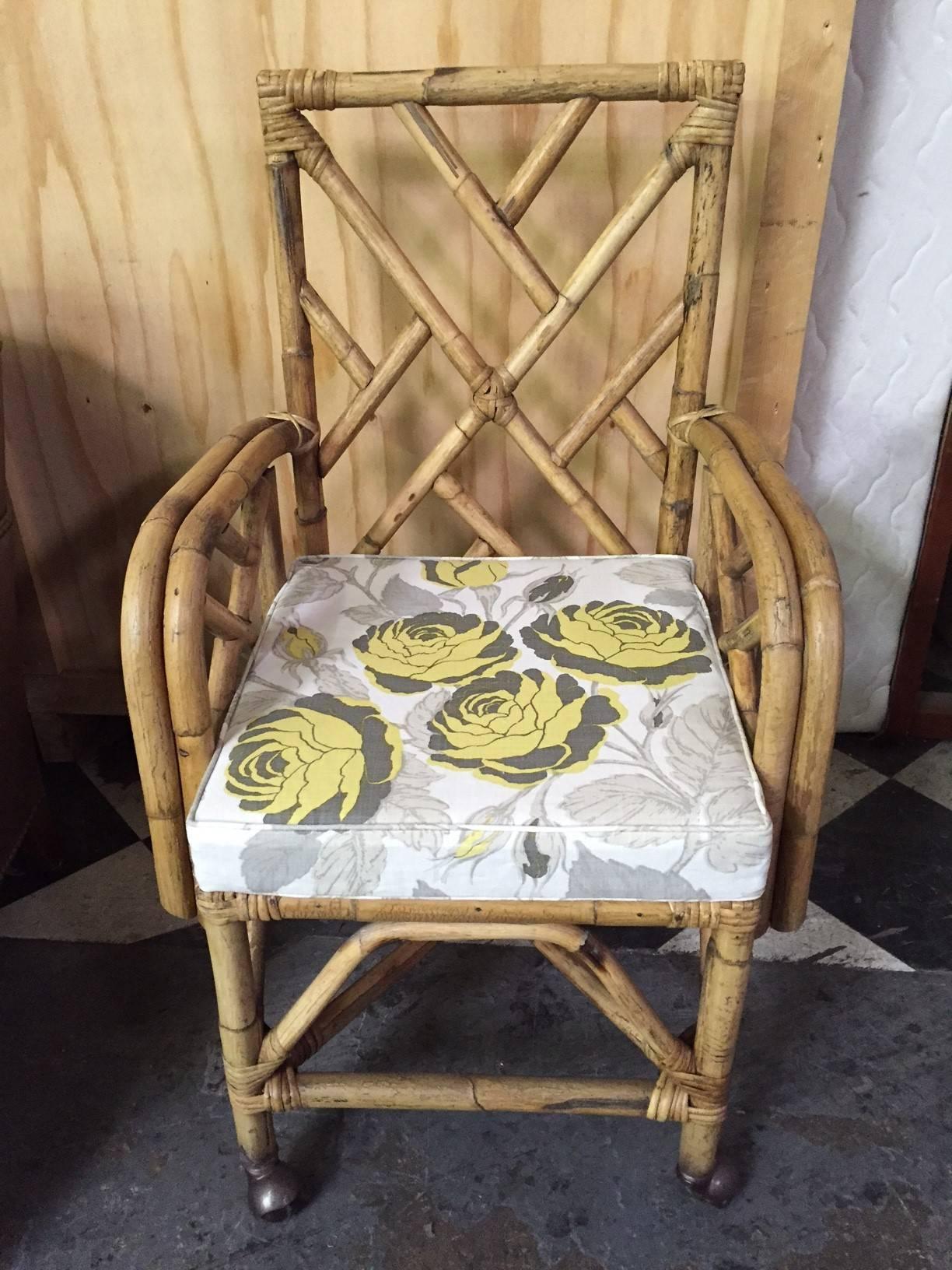 Bamboo chair reupholstered with Christopher Farr fabric.
Measures: 22.5