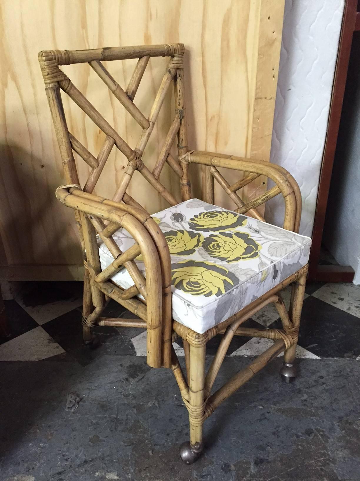 American Bamboo Chair Reupholstered with Christopher Farr Fabric
