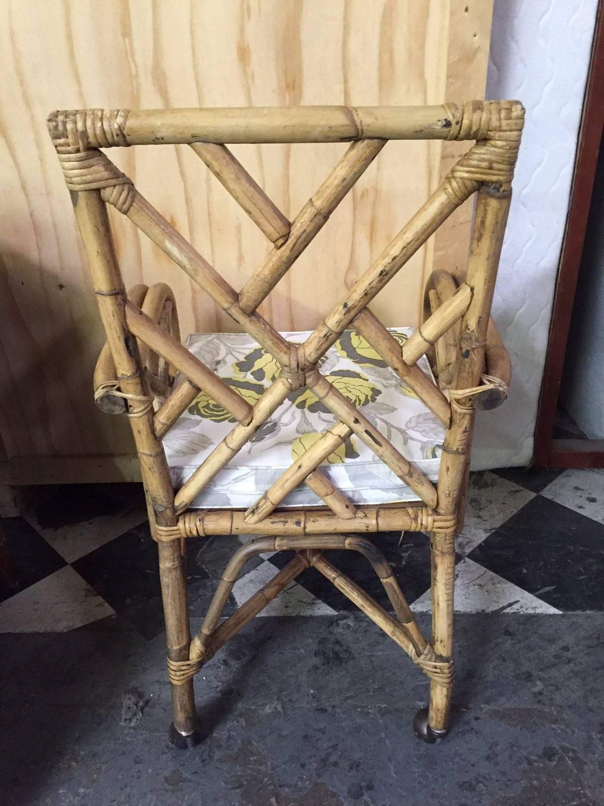 Bamboo Chair Reupholstered with Christopher Farr Fabric In Excellent Condition In West Hollywood, CA