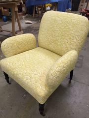 French Chair with Casters, Reupholstered in Lulu DK's Bungalow Fabric