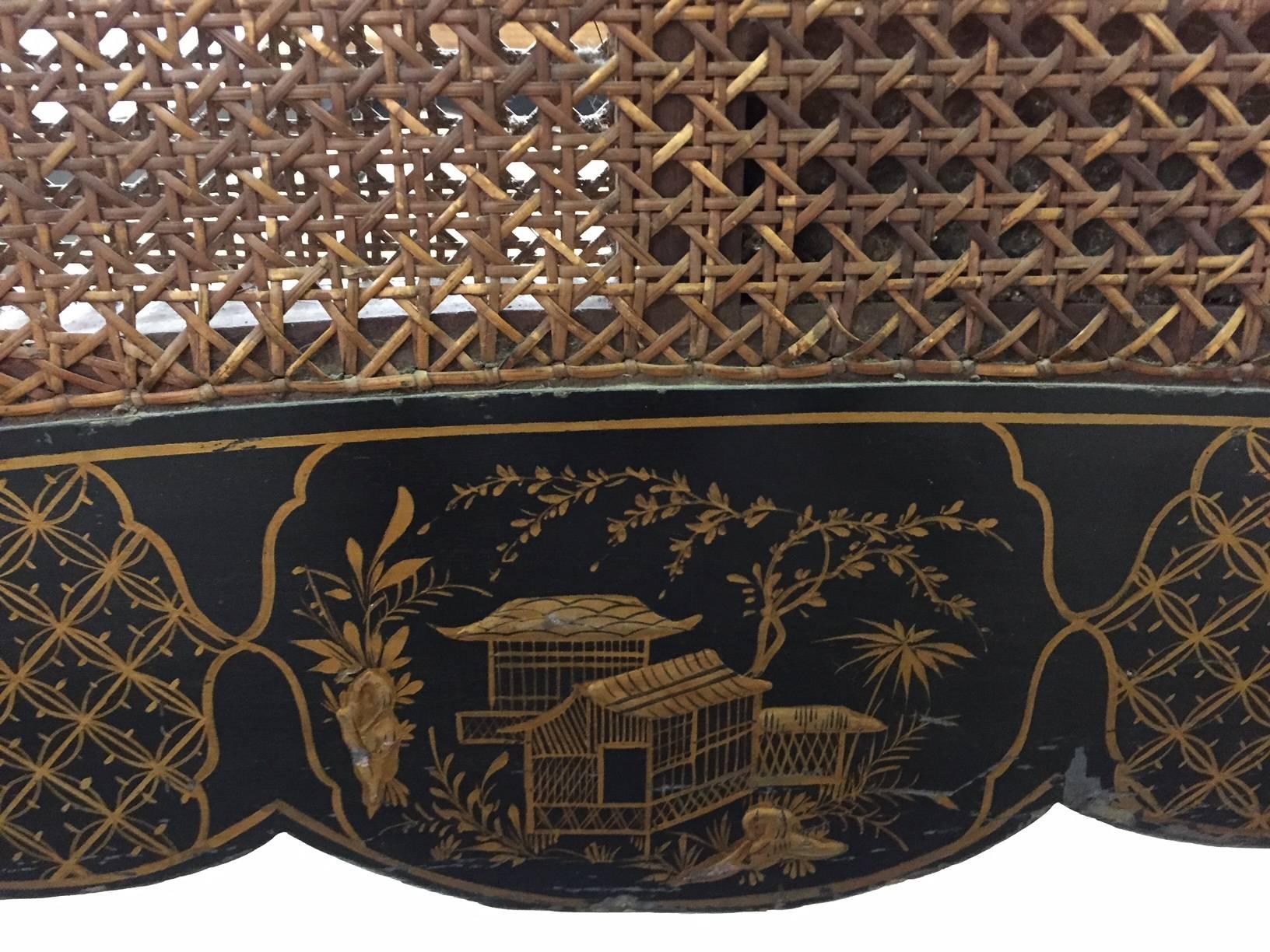 Wood Chinoiserie and Caned Daybed, France, circa 1880 For Sale