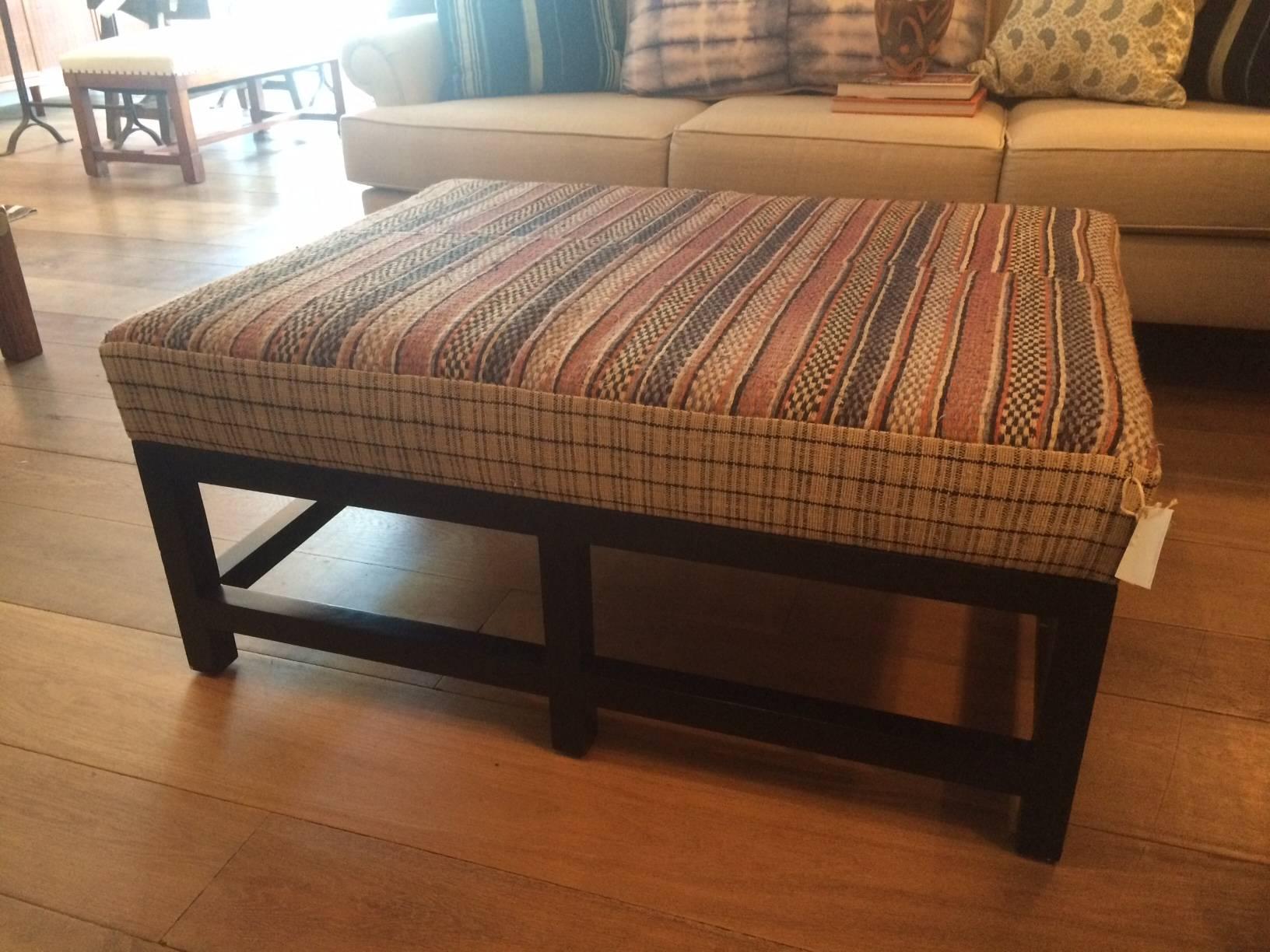 Other Large Ottoman by Nathan Turner, Upholstered with Vintage Mattress Fabric