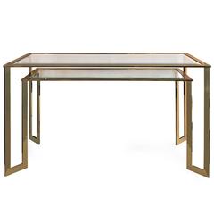 Two-Tier Brass and Glass Angled Leg Console