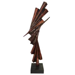 Brutalist Abstract Metal Sculpture with Copper Finish 7