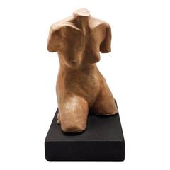 Painted Plaster Nude Figure on Wood Base