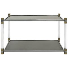 1970s French Chrome and Lucite Two-Tier Side Table with Smoked Glass Top
