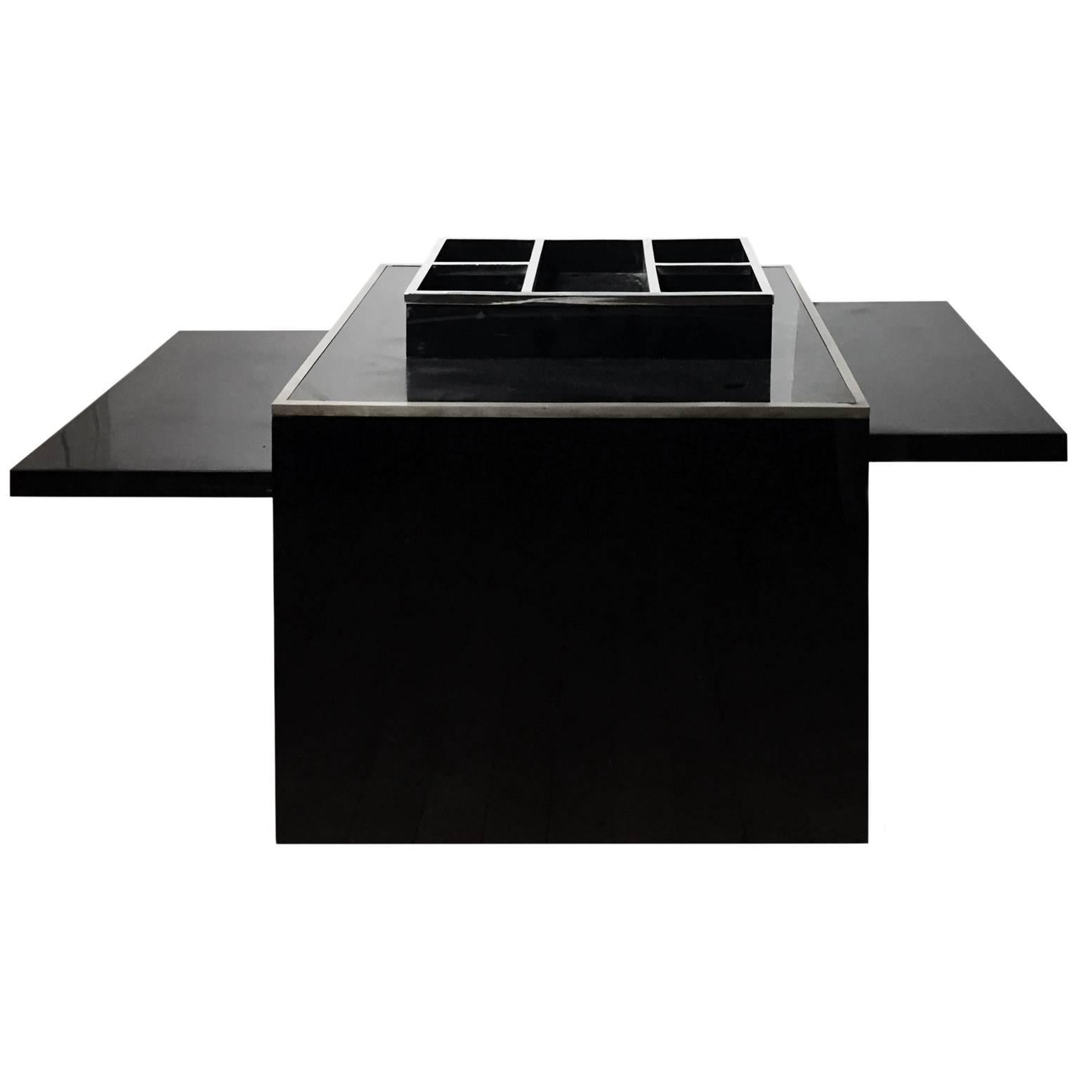 1970s Square Extendable Black Laminate Side Table For Sale