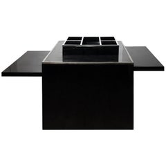 1970s Square Extendable Black Laminate Side Table