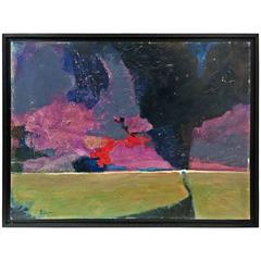 1960's Abstract Landscape in Green and Purple 12