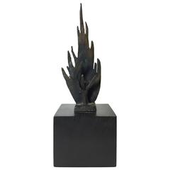 Mid-Century Bronze Flame Sculpture on Wood Plinth by Chaim Gross