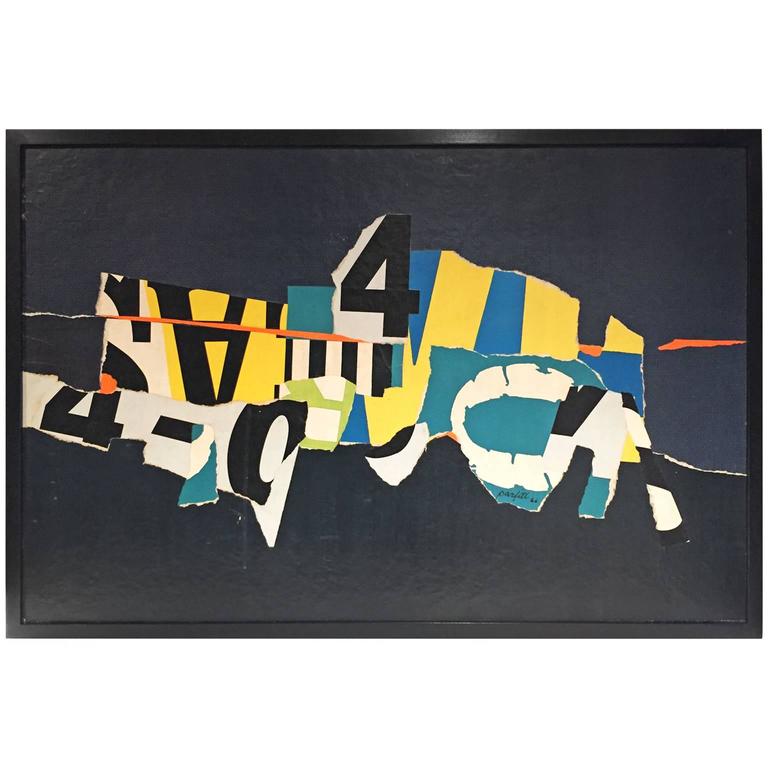 Mid-Century Mixed-Media Modernist Typographic Collage For Sale