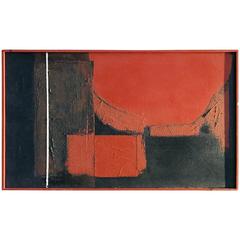 Mid-Century Abstract Oil Painting on Canvas in Black and Red Tones 4