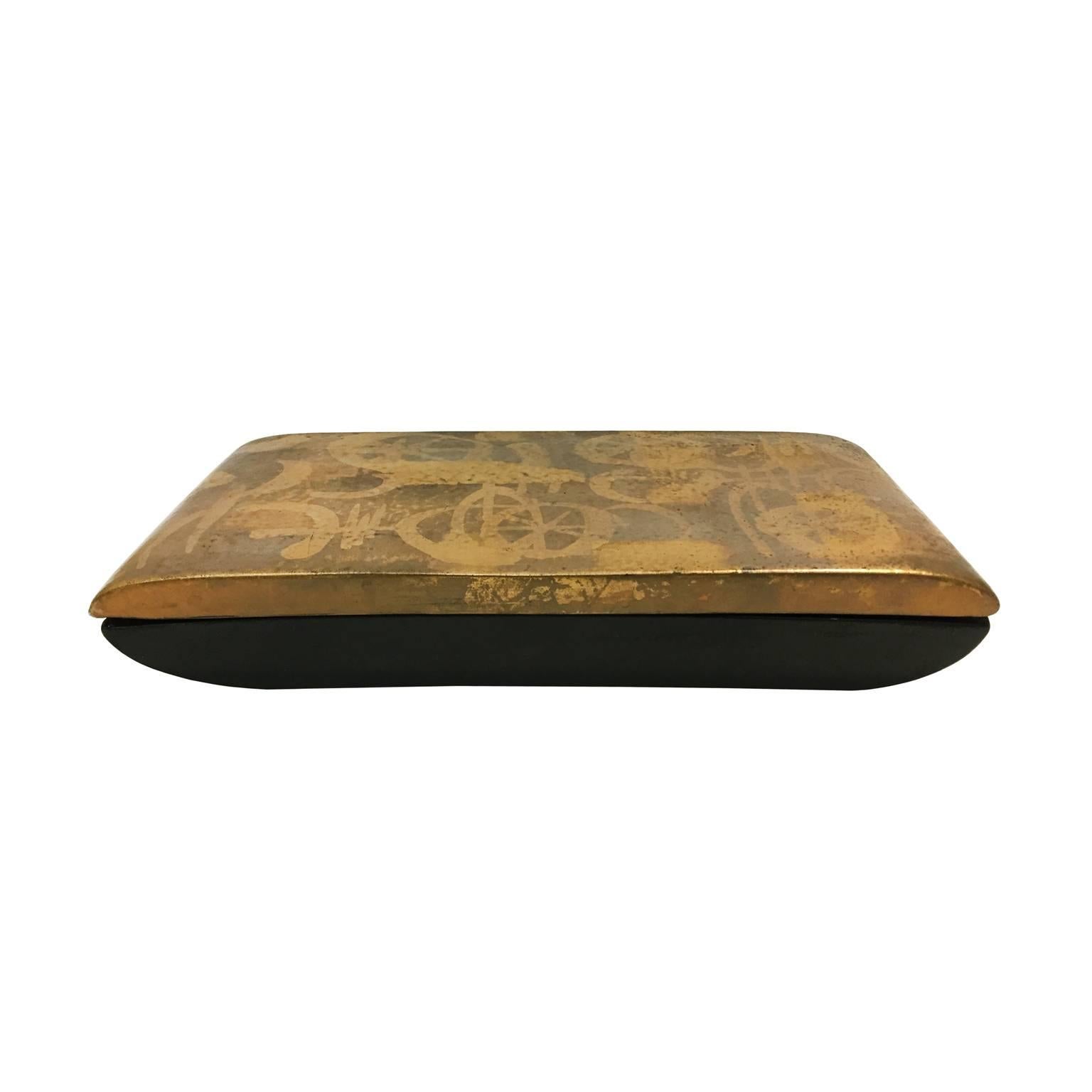 Rectangular Metal Box with Gold Glaze Ceramic Lid