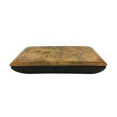 Vintage Rectangular Metal Box with Gold Glaze Ceramic Lid