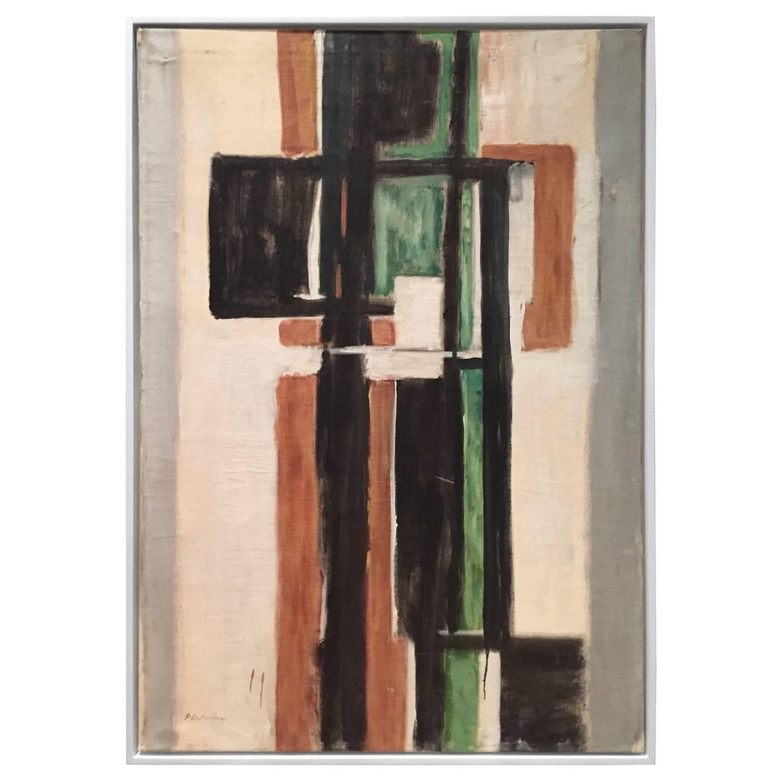 Mid-Century Abstract Painting in Black, Green, Umber by Phillip Callahan