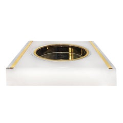 1970s Plexi Vide Poche Bowl in White with Brass and Chrome Detailing