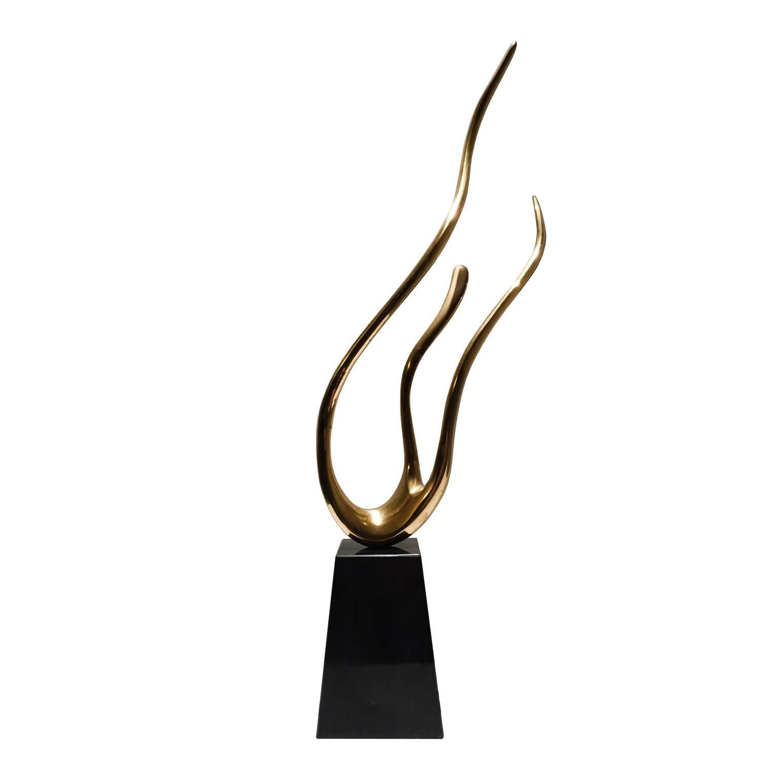 1970s Abstract Brass Branch Sculpture on Stone Base