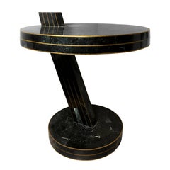 1970s Round Tessellated Dark Stone Side Table with Brass Trim