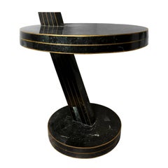 1970s Round Tessellated Dark Stone Side Table with Brass Trim 12