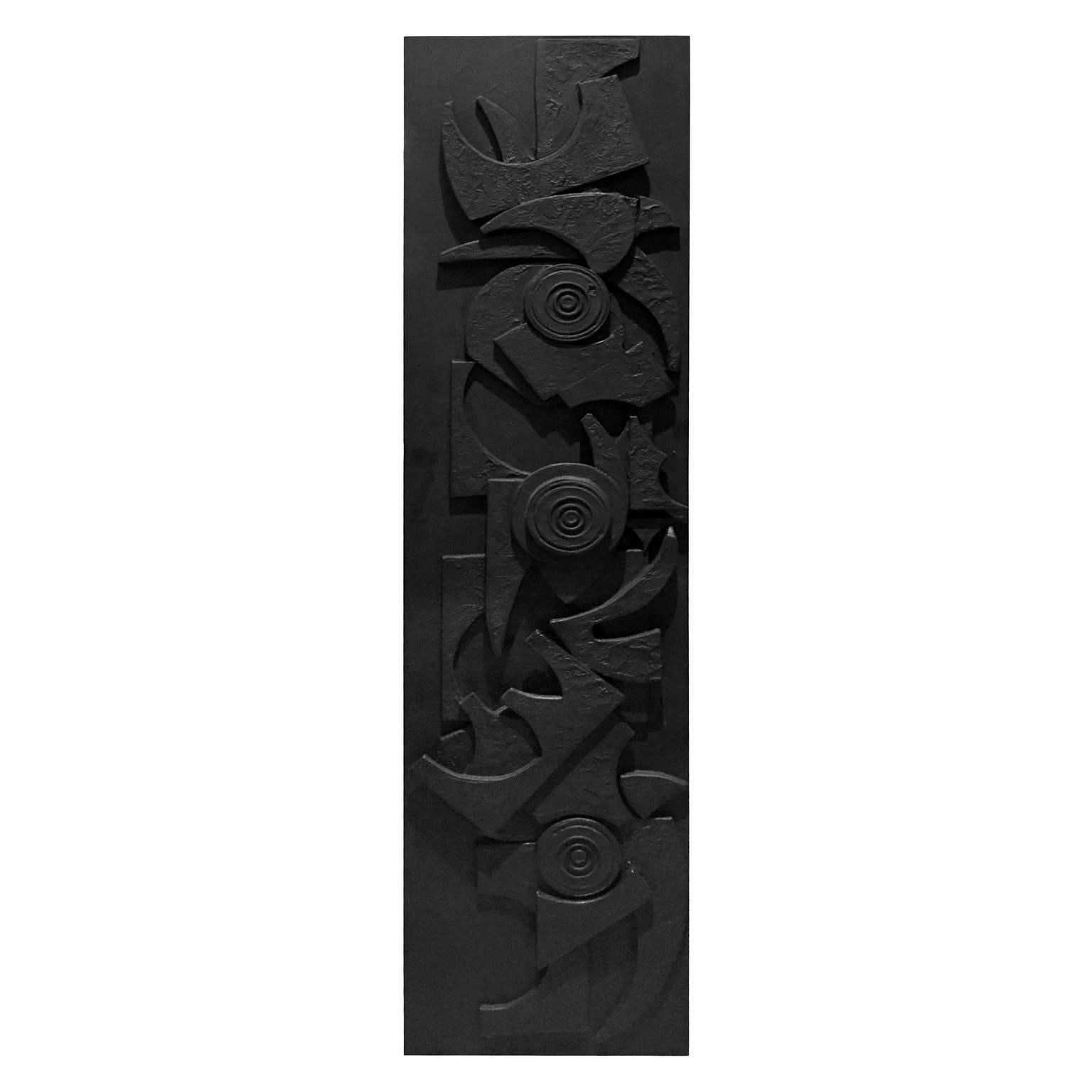1970s Black Matte Wood Assemblage Wall Panel