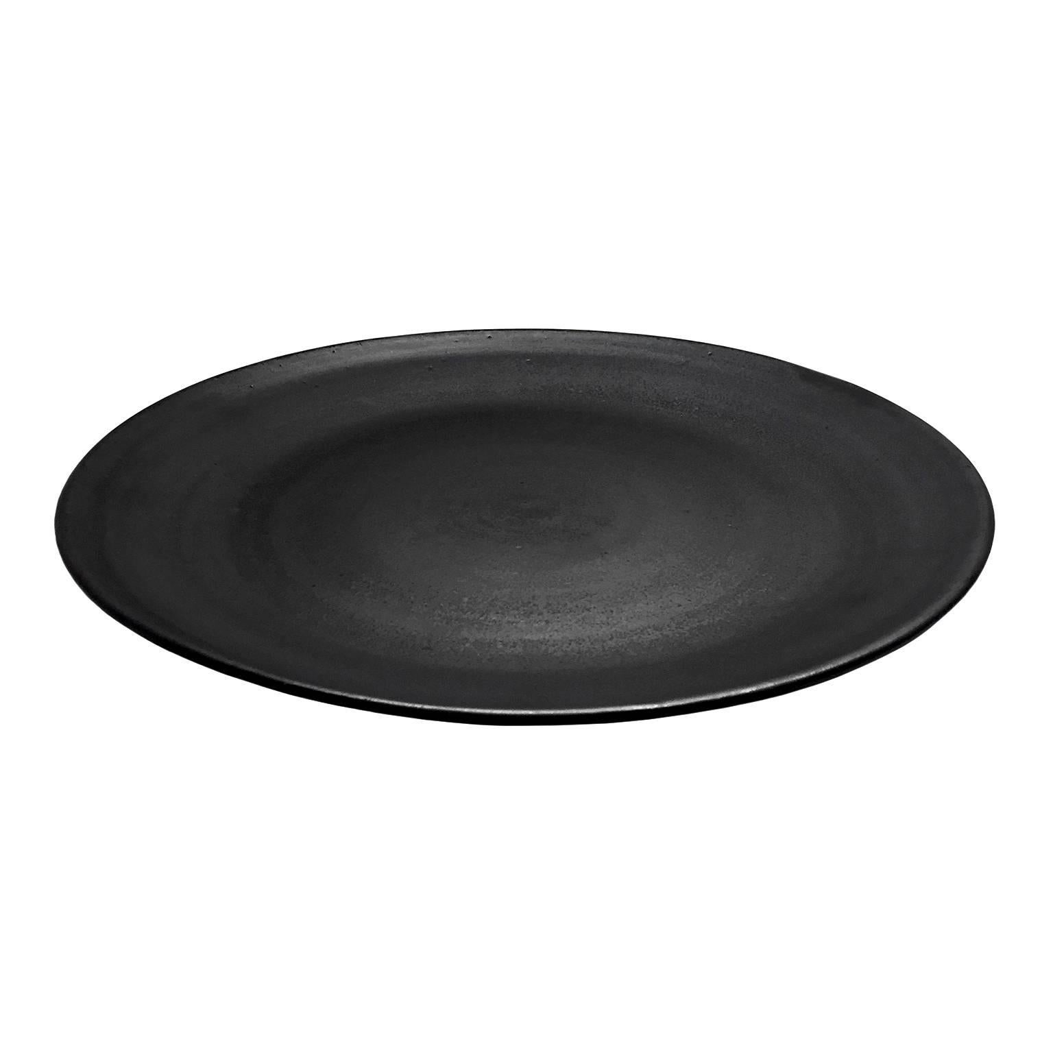 Black Wax Glaze Ceramic Round Tray by Sandi Fellman