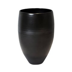 Black Leather Glaze Tall Curved Ceramic Vase by Sandi Fellman