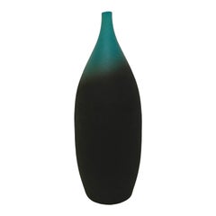 Turquoise Ombre Matte Ceramic Bottle Form Vase with Long Neck by Sandi Fellman