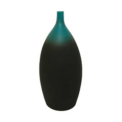 Turquoise Ombre Matte Ceramic Bottle Form Vase with Short Neck by Sandi Fellman