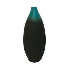 Turquoise Ombre Matte Ceramic Bottle Form Vase with Stout Neck by Sandi Fellman