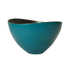 Asymmetrical Turquoise Glaze Ceramic Bowl with Gold Interior by Sandi Fellman