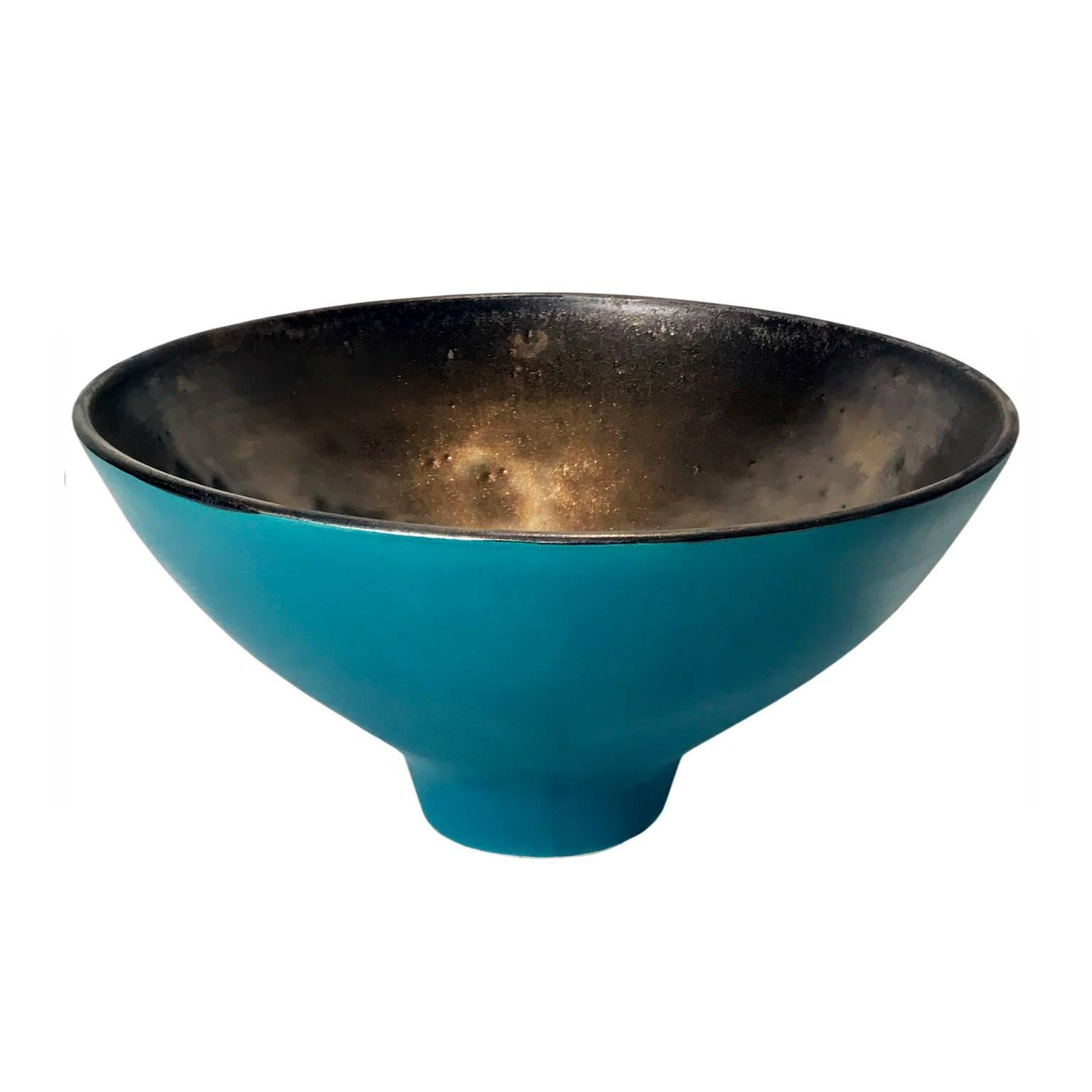 Tall Matte Turquoise Glaze Curved Ceramic Bowl by Sandi Fellman