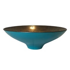 Wide Matte Turquoise Glaze Curved Ceramic Bowl by Sandi Fellman