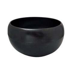 Large Curved Ceramic Bowl with Black Luster Glaze by Sandi Fellman